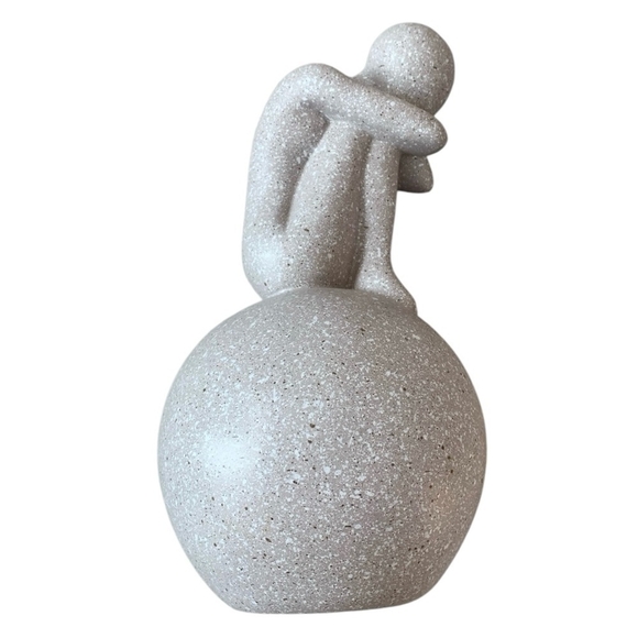 Contemplative Man Sculpture Gray Resin Human Figurine Thinker Sculpture Art Deco - Picture 5 of 7